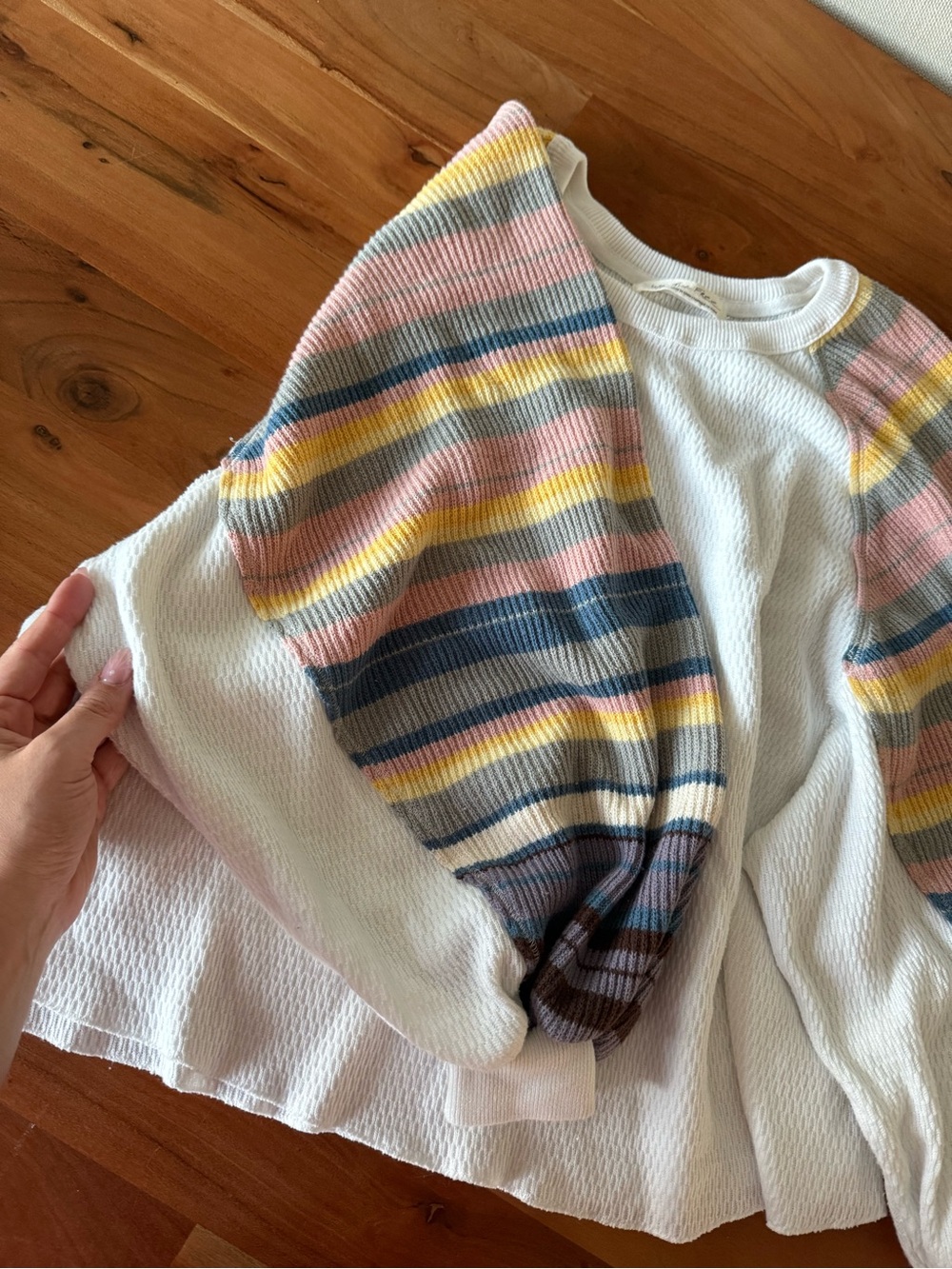 We the free multicolor and white striped balloon sleeve sweater
